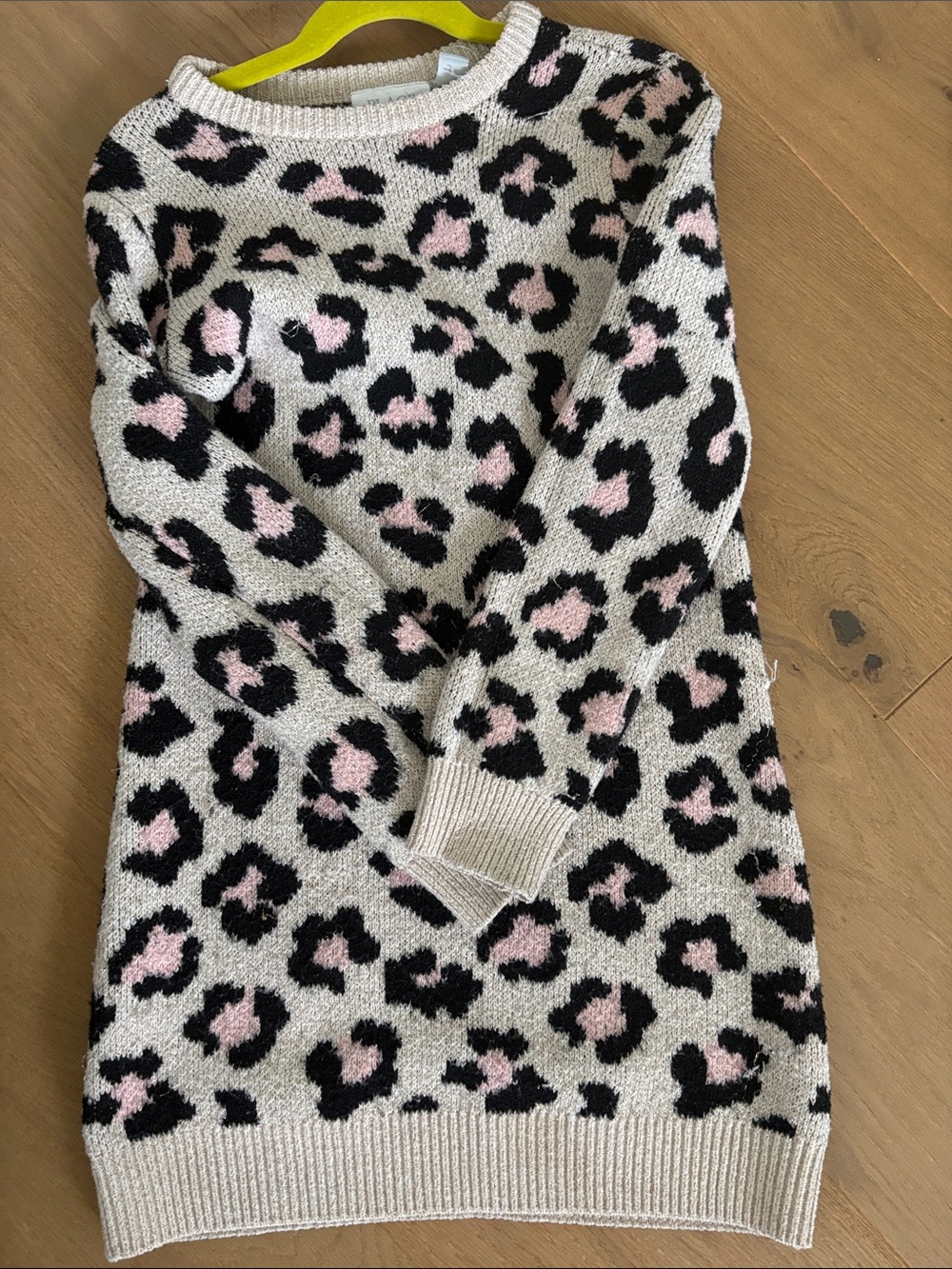Place Cream Leopard Print Crewneck Sweater dress with Pink Accents